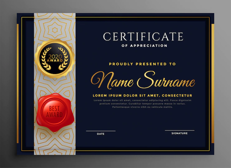 Black and gold certificate premium template Free Vector
