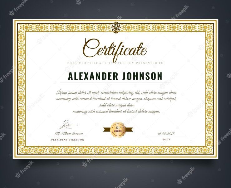 Certificate of achievement with ornamental frame Free Vector