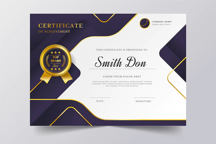 Gradient elegant certificate with golden elements Free Vector